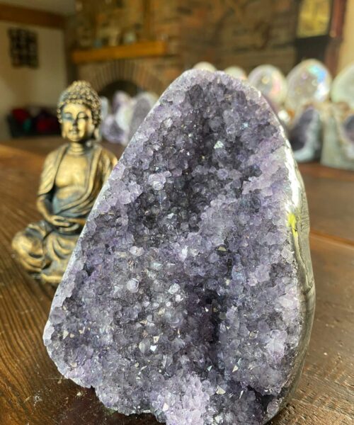 Premium High Grade Amethyst Druzy 210 Mini Geode Cluster Piece Cut Base 925g H11.5xW9xD8cm