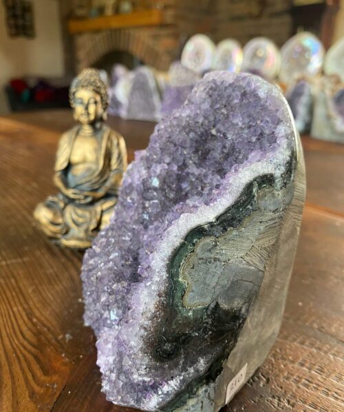 Alternative view of Premium High Grade Amethyst Druzy 210 Mini Geode Cluster Piece Cut Base 925g H11.5xW9xD8cm