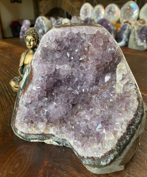 Premium High Grade Amethyst Druzy 217 Mini Geode Cluster Piece Cut Base 2.434g H13xW16xD12cm