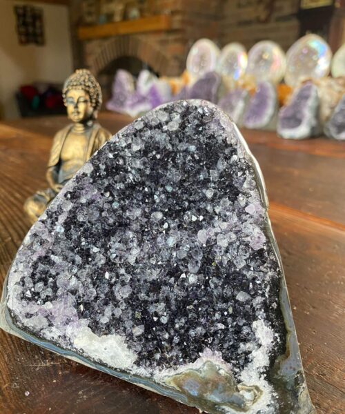 Premium High Grade Amethyst Druzy 218 Mini Geode Cluster Piece Cut Base 904g H11xW14xD8cm