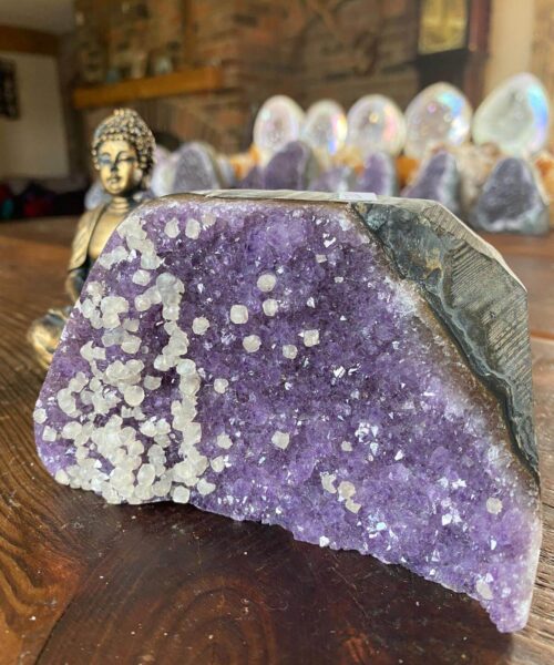 Premium High Grade Amethyst Druzy 221 Mini Geode Cluster Piece Cut Base 1.017g H13.5xW8xD7cm