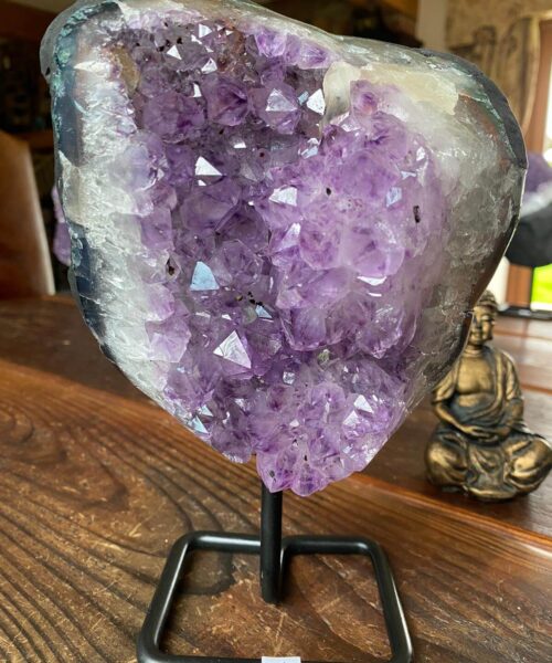 HUGE / Large Premium High Grade Amethyst Druzy 14 Geode Cluster Piece on Iron Base 2245g H22xW15xD9cm