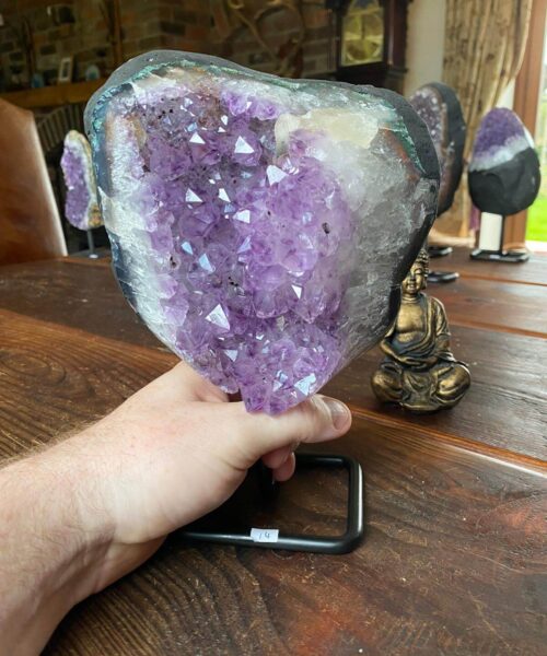 Alternative view of HUGE / Large Premium High Grade Amethyst Druzy 14 Geode Cluster Piece on Iron Base 2245g H22xW15xD9cm