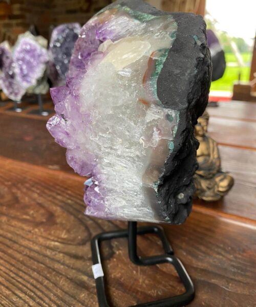 HUGE / Large Premium High Grade Amethyst Druzy 14 Geode Cluster Piece on Iron Base 2245g H22xW15xD9cm - Image 3