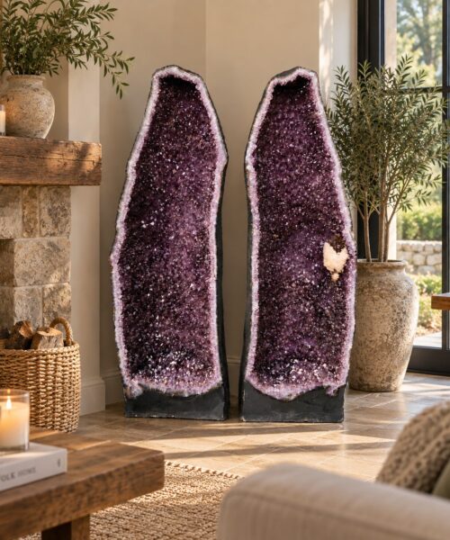 Very Tall Amethyst Crystal Geode PAIR 735 & 736 Premium Queen Grade 119kg each - H121xW37xD31cm