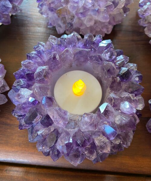 Premium Amethyst Cluster Point Flower Petal Gemstone Druzy Candle / Tealight Holders Gift