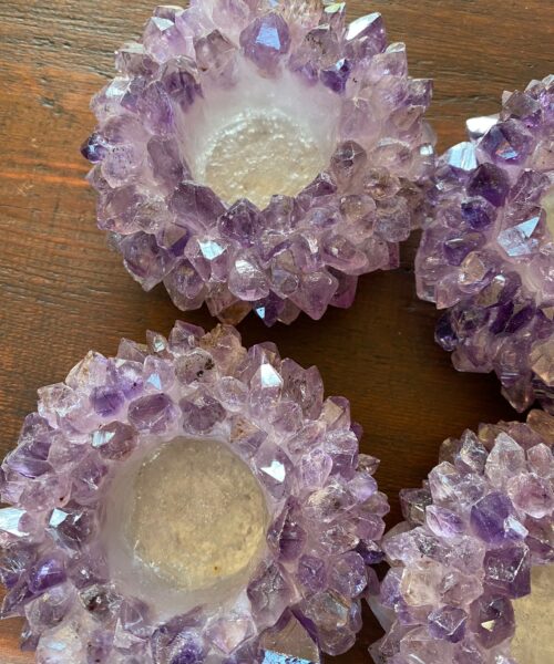 Premium Amethyst Cluster Point Flower Petal Gemstone Druzy Candle / Tealight Holders Gift - Image 10