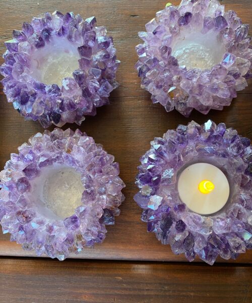 Alternative view of Premium Amethyst Cluster Point Flower Petal Gemstone Druzy Candle / Tealight Holders Gift