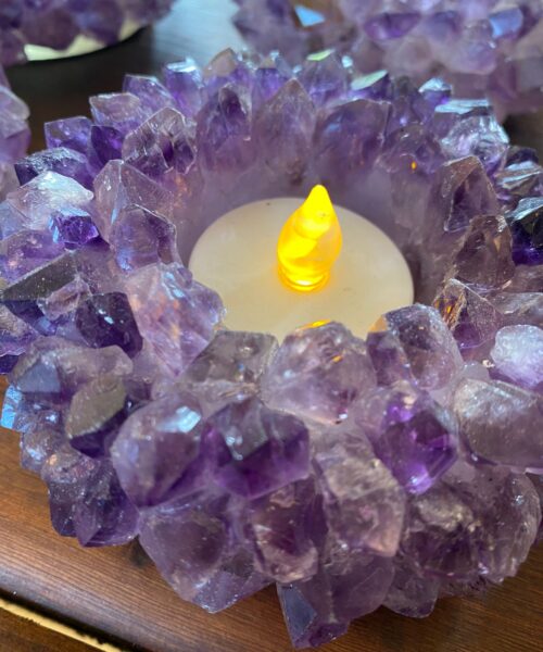 Premium Amethyst Cluster Point Flower Petal Gemstone Druzy Candle / Tealight Holders Gift - Image 3