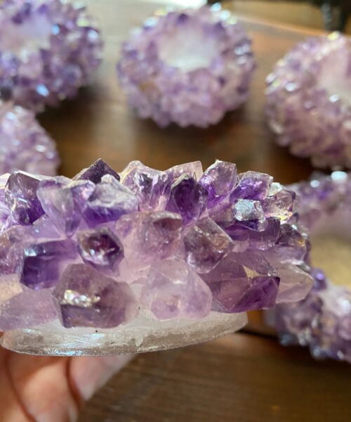 Premium Amethyst Cluster Point Flower Petal Gemstone Druzy Candle / Tealight Holders Gift - Image 4