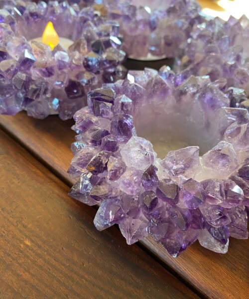 Premium Amethyst Cluster Point Flower Petal Gemstone Druzy Candle / Tealight Holders Gift - Image 5