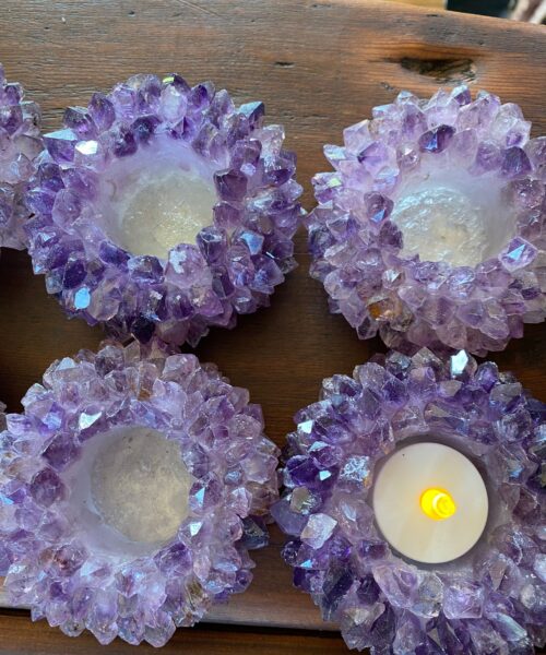 Premium Amethyst Cluster Point Flower Petal Gemstone Druzy Candle / Tealight Holders Gift - Image 6