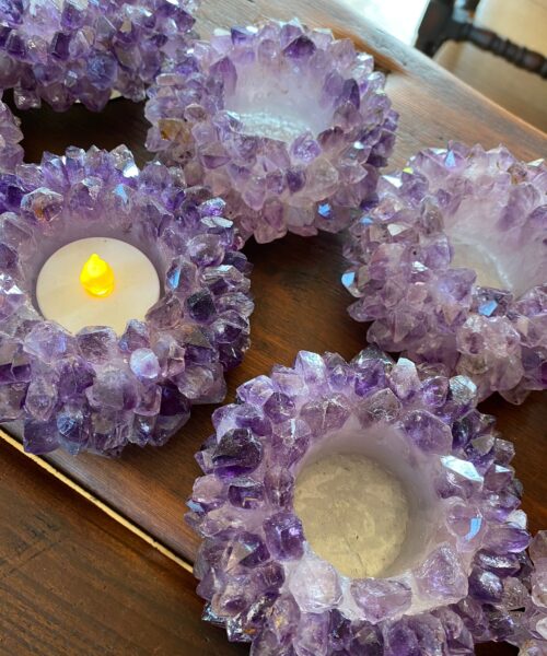 Premium Amethyst Cluster Point Flower Petal Gemstone Druzy Candle / Tealight Holders Gift - Image 7