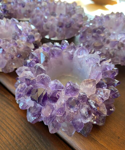 Premium Amethyst Cluster Point Flower Petal Gemstone Druzy Candle / Tealight Holders Gift - Image 8