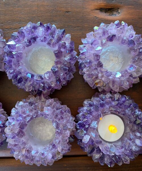 Premium Amethyst Cluster Point Flower Petal Gemstone Druzy Candle / Tealight Holders Gift - Image 9