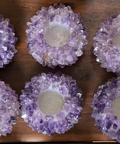 Premium Amethyst Cluster Point Flower Petal Gemstone Druzy Candle / Tealight Holders Gift - Image 11