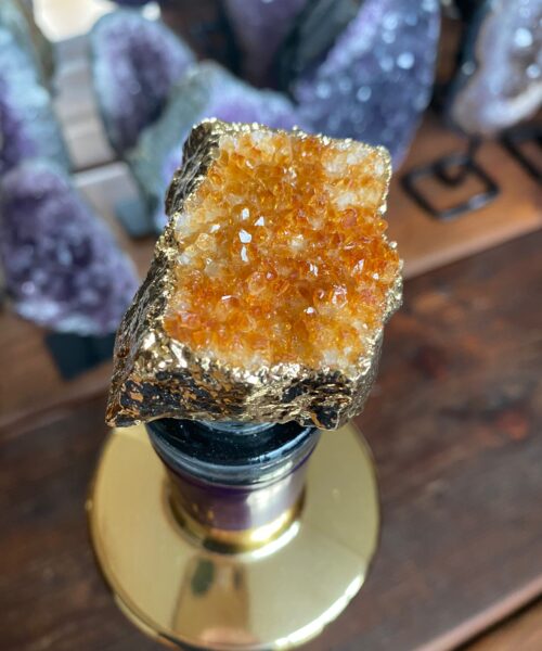 Citrine - 24ct Gold Gilded Quartz Wine Lover Gift Bottle Cork Stopper Crystal Unique Bottle Stopper
