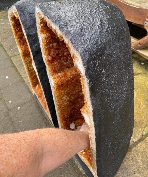 Tall Citrine Geode PAIR 329-330 Crystal Cluster Druzy Premium Grade 61kg each H66xW32xD29cm - Image 14