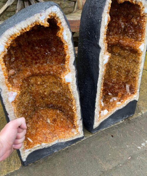 Alternative view of Tall Citrine Geode PAIR 329-330 Crystal Cluster Druzy Premium Grade 61kg each H66xW32xD29cm