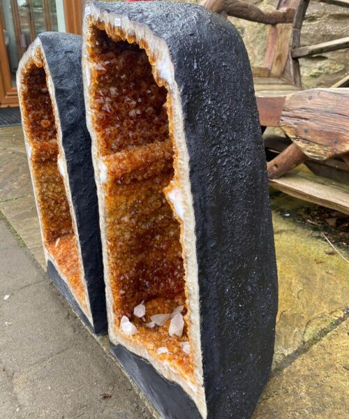 Tall Citrine Geode PAIR 329-330 Crystal Cluster Druzy Premium Grade 61kg each H66xW32xD29cm - Image 4