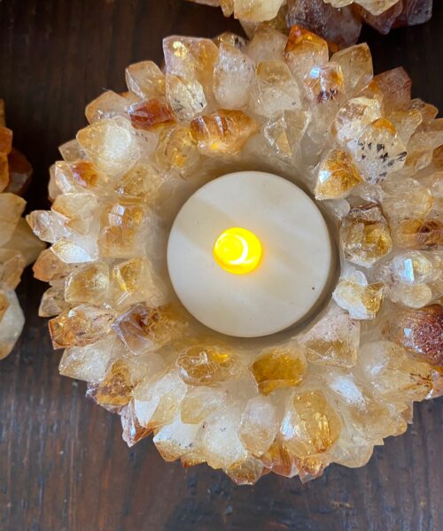 Premium Citrine Cluster Point Flower Petal Gemstone Druzy Candle / Tealight Holders Gift - Image 11