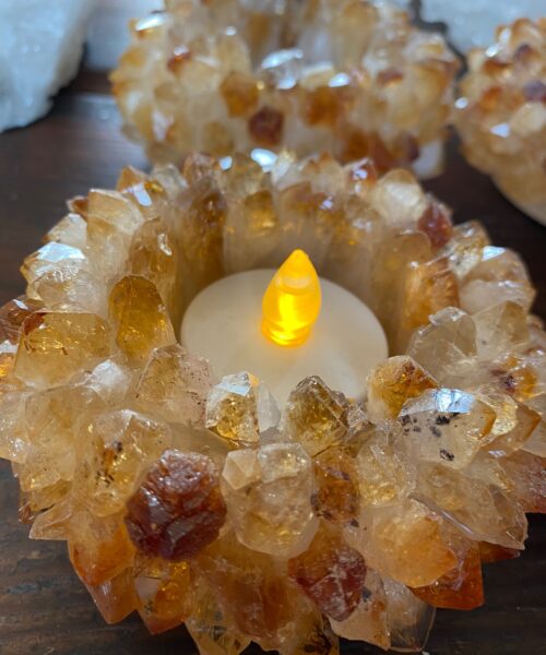 Premium Citrine Cluster Point Flower Petal Gemstone Druzy Candle / Tealight Holders Gift - Image 12