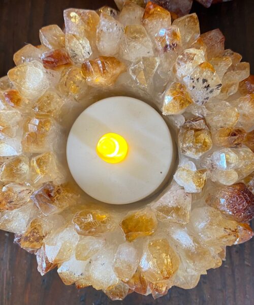 Premium Citrine Cluster Point Flower Petal Gemstone Druzy Candle / Tealight Holders Gift
