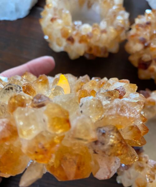Premium Citrine Cluster Point Flower Petal Gemstone Druzy Candle / Tealight Holders Gift - Image 13
