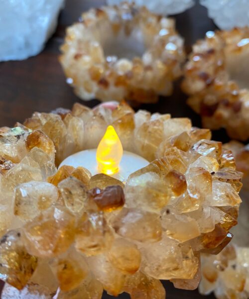 Premium Citrine Cluster Point Flower Petal Gemstone Druzy Candle / Tealight Holders Gift - Image 14