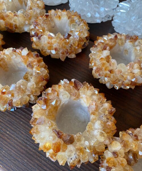 Premium Citrine Cluster Point Flower Petal Gemstone Druzy Candle / Tealight Holders Gift - Image 3