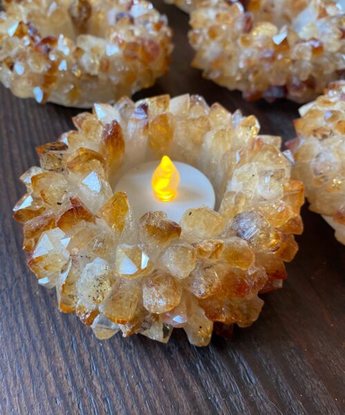Premium Citrine Cluster Point Flower Petal Gemstone Druzy Candle / Tealight Holders Gift - Image 4