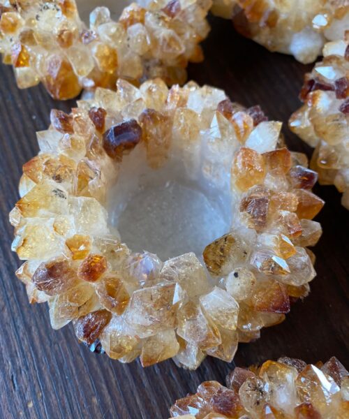 Premium Citrine Cluster Point Flower Petal Gemstone Druzy Candle / Tealight Holders Gift - Image 5
