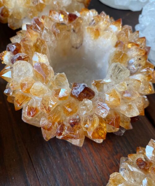Premium Citrine Cluster Point Flower Petal Gemstone Druzy Candle / Tealight Holders Gift - Image 6