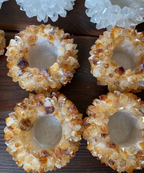 Premium Citrine Cluster Point Flower Petal Gemstone Druzy Candle / Tealight Holders Gift - Image 7