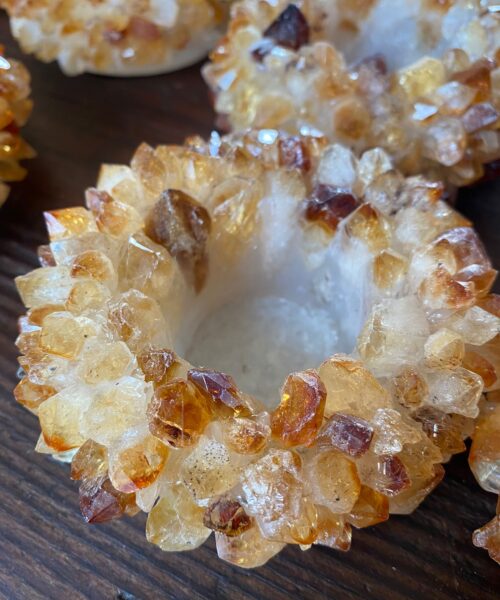 Premium Citrine Cluster Point Flower Petal Gemstone Druzy Candle / Tealight Holders Gift - Image 8