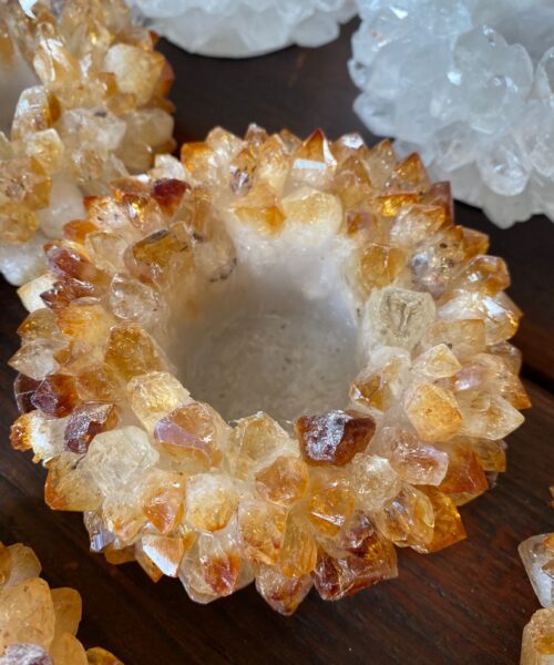 Premium Citrine Cluster Point Flower Petal Gemstone Druzy Candle / Tealight Holders Gift - Image 9