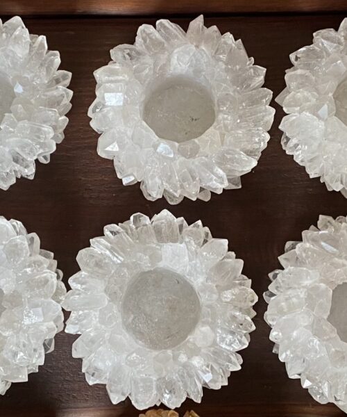 Alternative view of Premium Clear Crystal White Quartz Cluster Point Flower Petal Gemstone Druzy Candle / Tealight Holders Gift