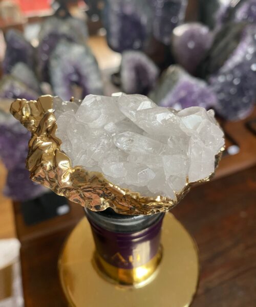 Clear White Quartz - 24ct Gold Gilded Quartz Wine Lover Gift Bottle Cork Stopper Crystal Unique - Image 2