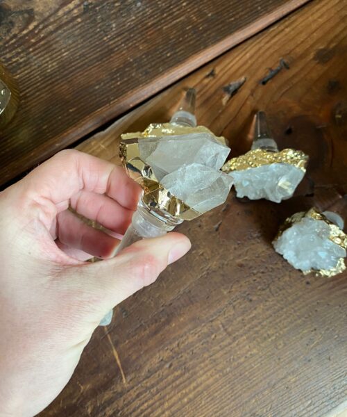Clear White Quartz - 24ct Gold Gilded Quartz Wine Lover Gift Bottle Cork Stopper Crystal Unique - Image 4