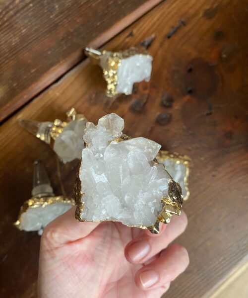 Clear White Quartz - 24ct Gold Gilded Quartz Wine Lover Gift Bottle Cork Stopper Crystal Unique - Image 7