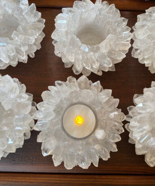 Premium Clear Crystal White Quartz Cluster Point Flower Petal Gemstone Druzy Candle / Tealight Holders Gift - Image 3