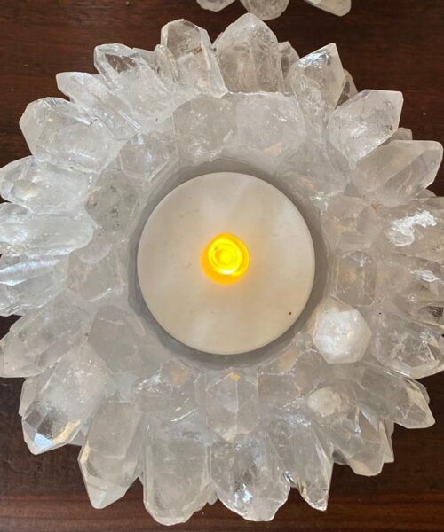 Premium Clear Crystal White Quartz Cluster Point Flower Petal Gemstone Druzy Candle / Tealight Holders Gift