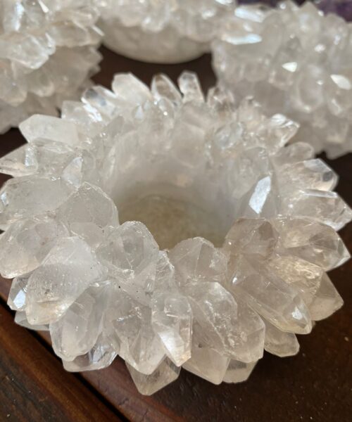 Premium Clear Crystal White Quartz Cluster Point Flower Petal Gemstone Druzy Candle / Tealight Holders Gift - Image 5