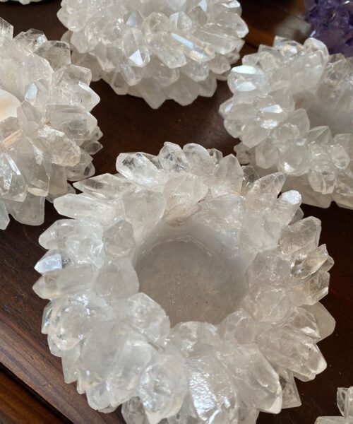 Premium Clear Crystal White Quartz Cluster Point Flower Petal Gemstone Druzy Candle / Tealight Holders Gift - Image 6