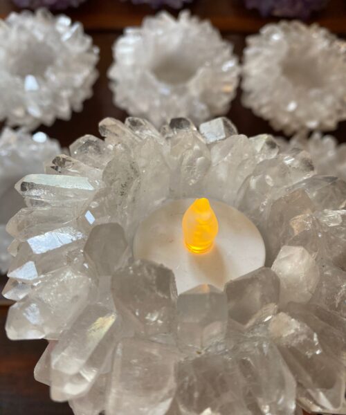 Premium Clear Crystal White Quartz Cluster Point Flower Petal Gemstone Druzy Candle / Tealight Holders Gift - Image 7