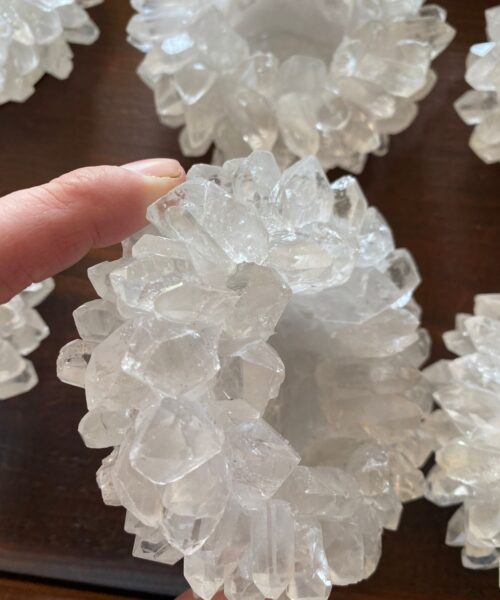 Premium Clear Crystal White Quartz Cluster Point Flower Petal Gemstone Druzy Candle / Tealight Holders Gift - Image 9