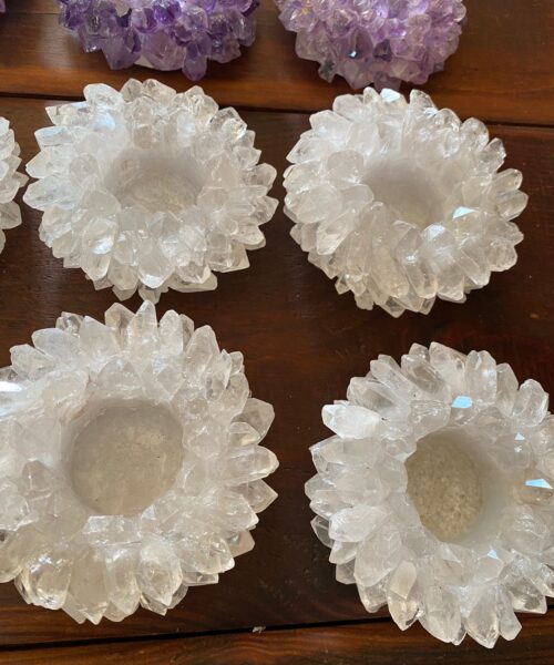 Premium Clear Crystal White Quartz Cluster Point Flower Petal Gemstone Druzy Candle / Tealight Holders Gift - Image 11