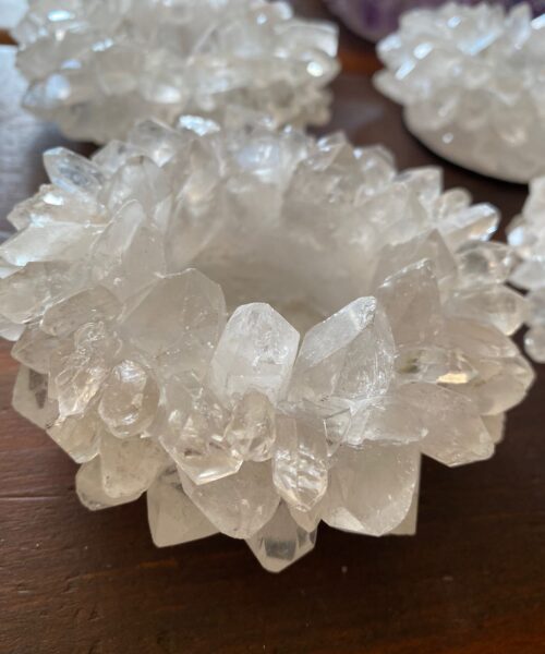 Premium Clear Crystal White Quartz Cluster Point Flower Petal Gemstone Druzy Candle / Tealight Holders Gift - Image 12