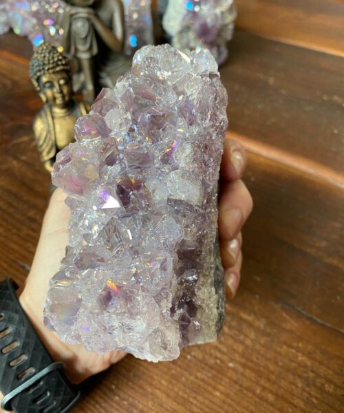 Premium High Grade Amethyst Angel Aura Druzy 139 Mini Geode Cluster Piece Cut Base 786g H11xW5.5xD9.5cm - Image 10