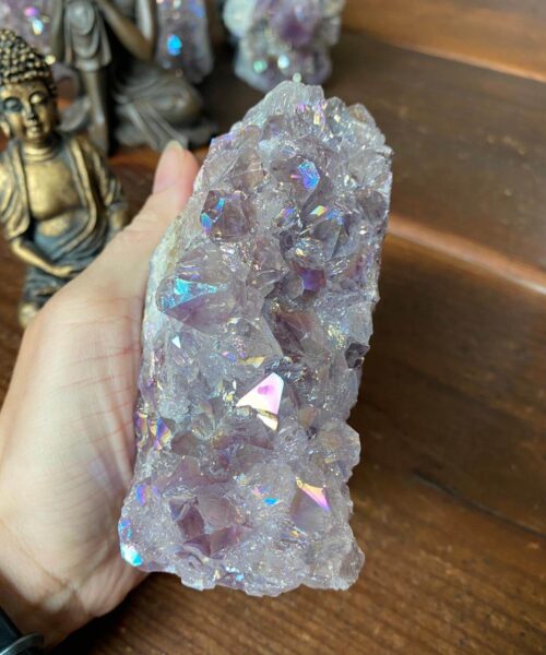 Premium High Grade Amethyst Angel Aura Druzy 139 Mini Geode Cluster Piece Cut Base 786g H11xW5.5xD9.5cm - Image 9